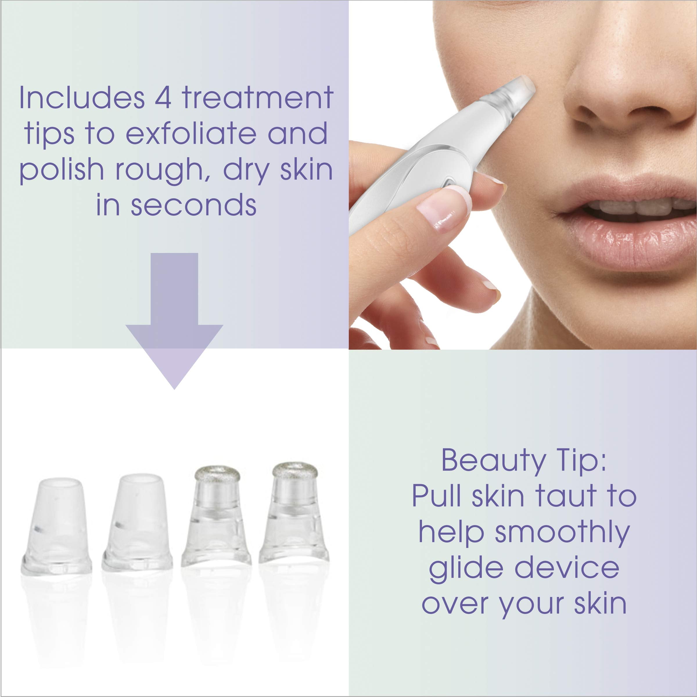 Conair True Glow Microdermabrasion Rechargeable Beauty Tool, Includes 4 Attachments for Exfoliation + Pore Extraction, White